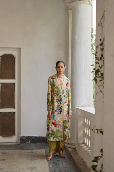 Golden Silk Zari Garden Jacket Set