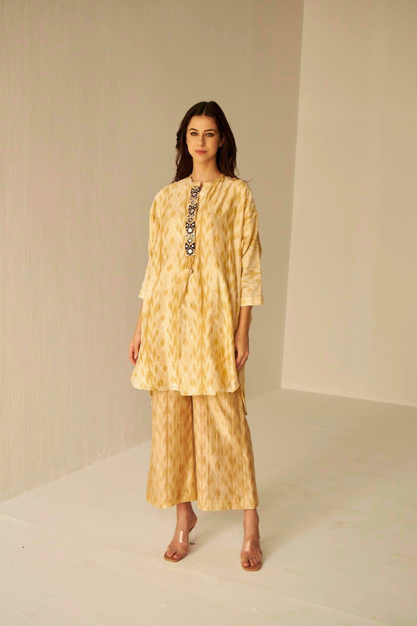 Bat Sleeves Embroidered Shibori Shirt And Pant Set, BeTrue, Be True
