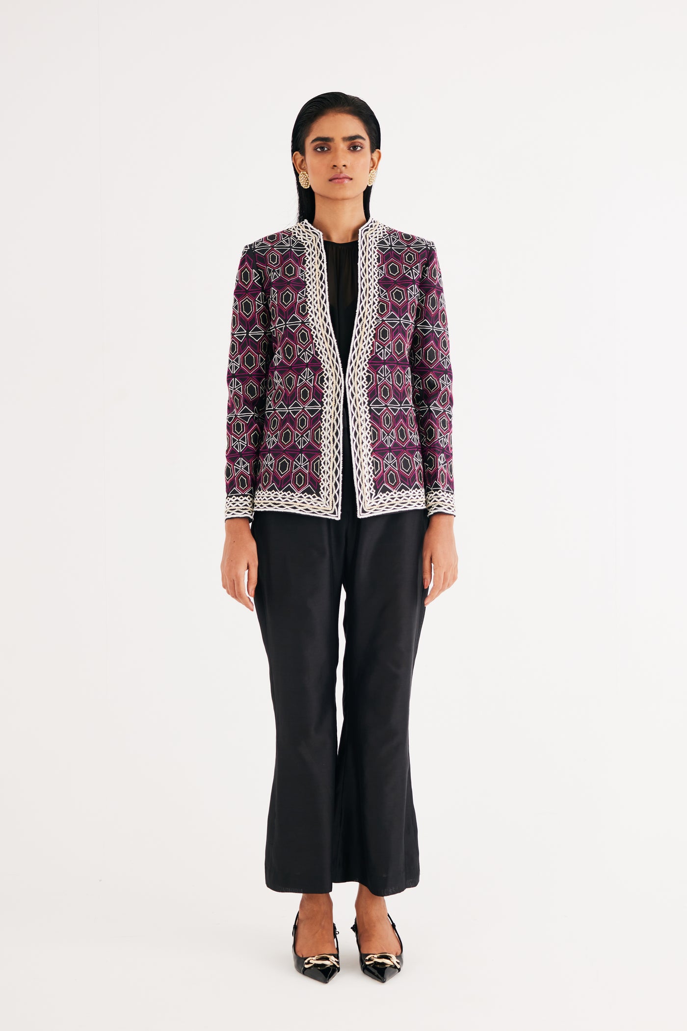 Black and Pink Mughal Jaal Jacket & Pant Set