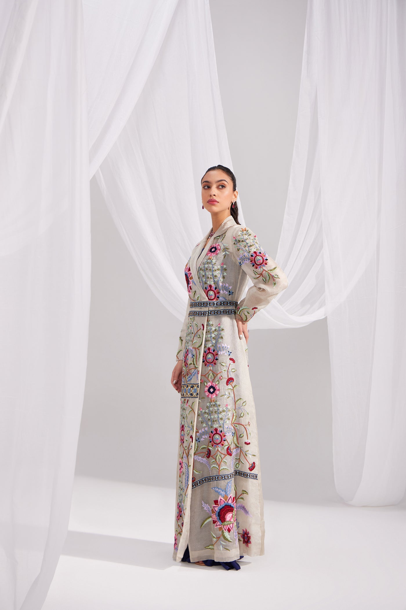 Silver Organza Treasure Embroidered Jacket