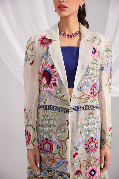 Silver Organza Treasure Embroidered Jacket