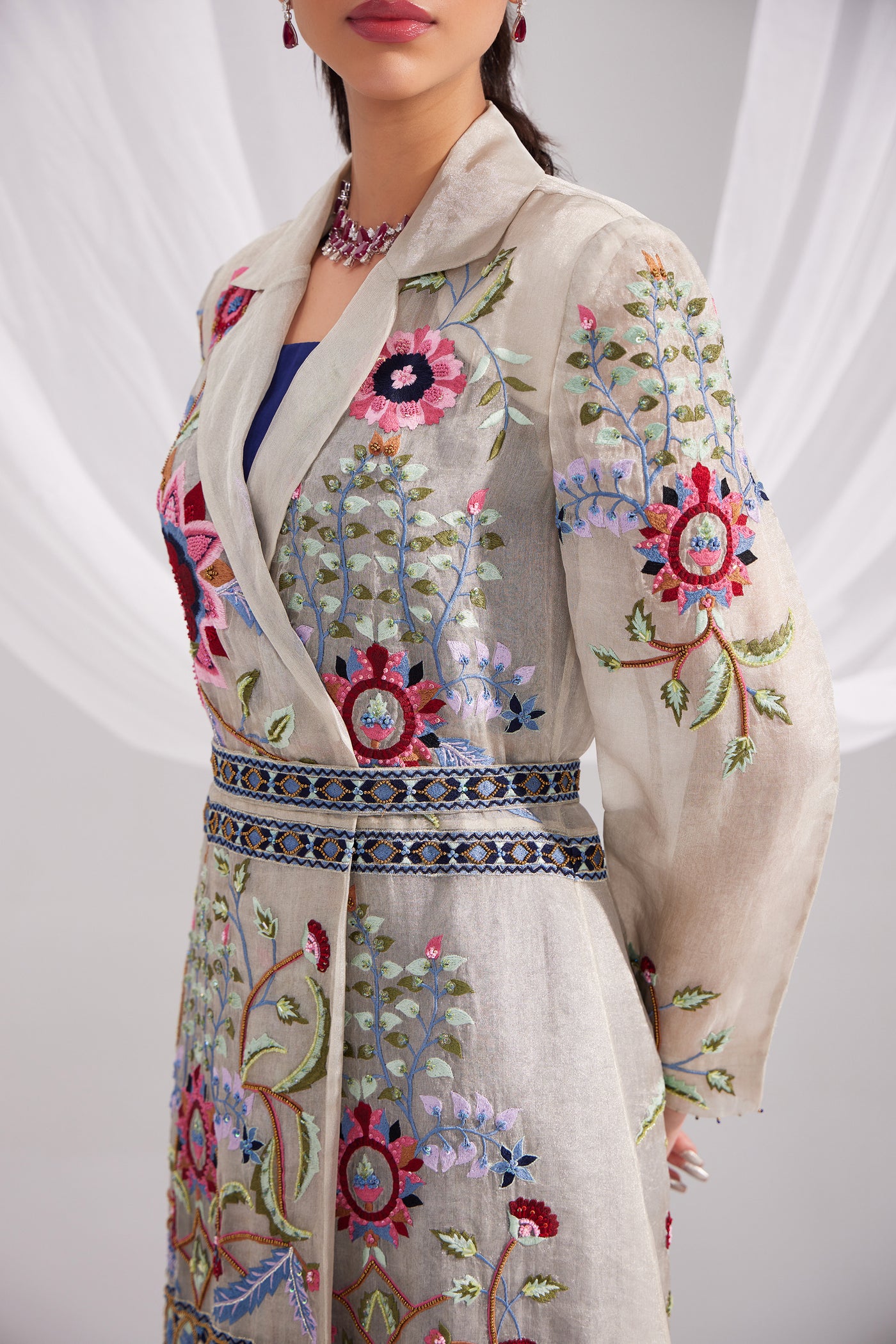 Silver Organza Treasure Embroidered Jacket