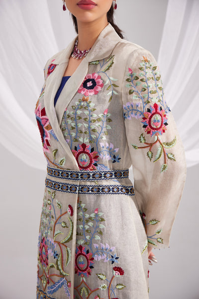 Silver Organza Treasure Embroidered Jacket