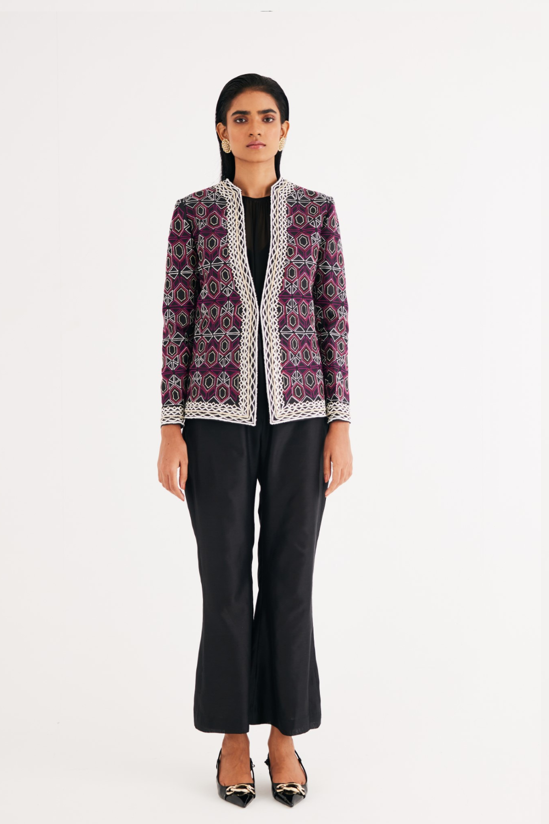Black and Pink Mughal Jaal Jacket