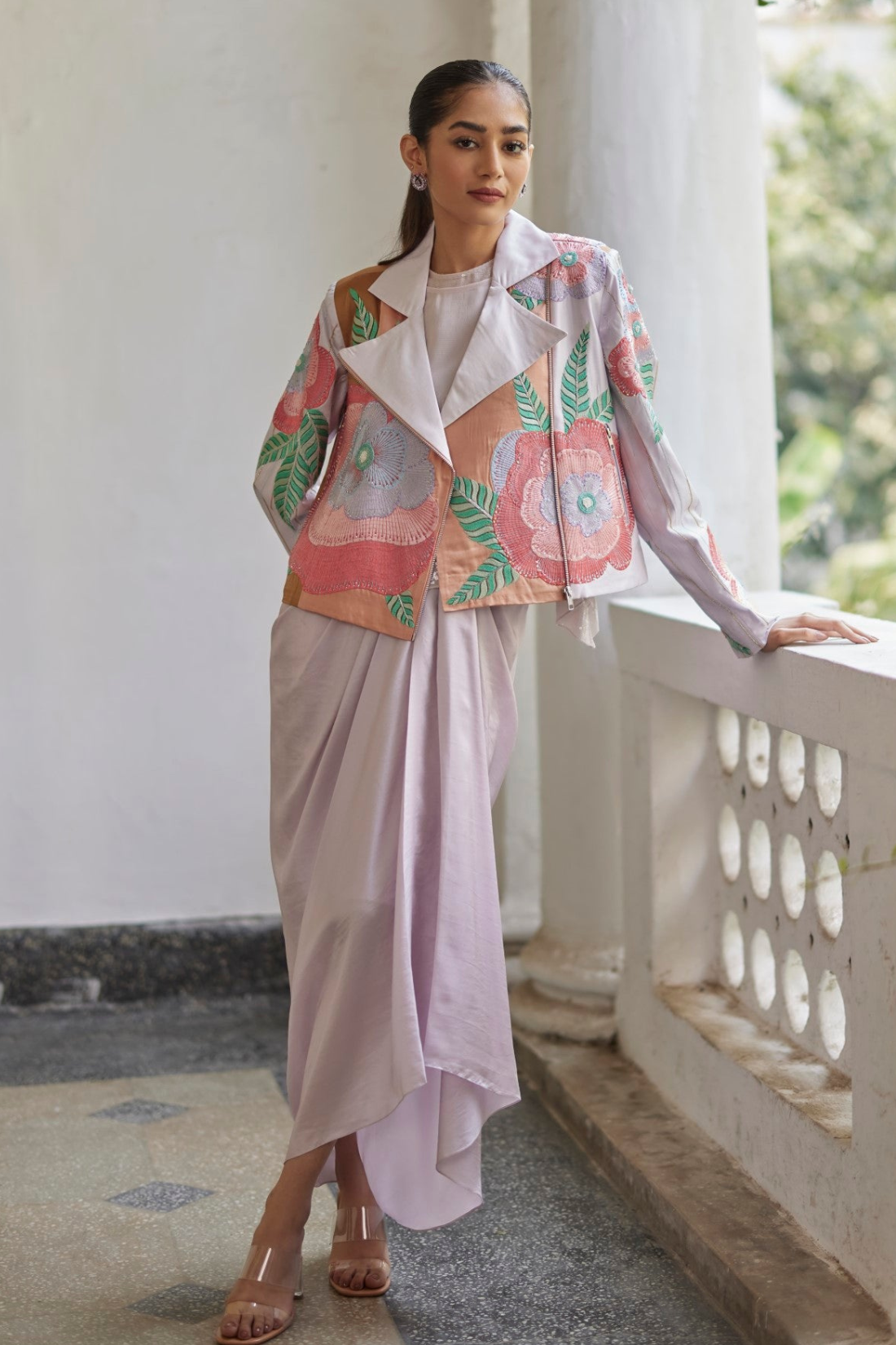 Lilac Floral Biker Jacket