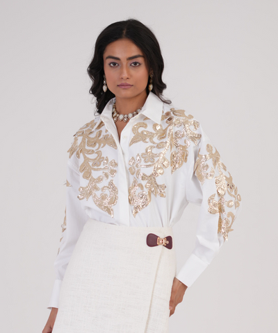Feathered Golden Embroidered Shirt