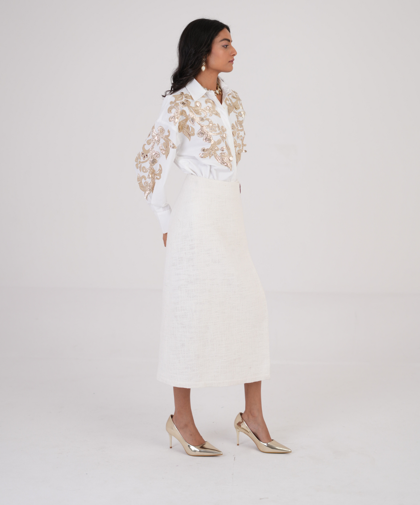 Feathered Golden Embroidered Shirt