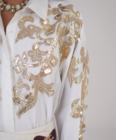 Feathered Golden Embroidered Shirt