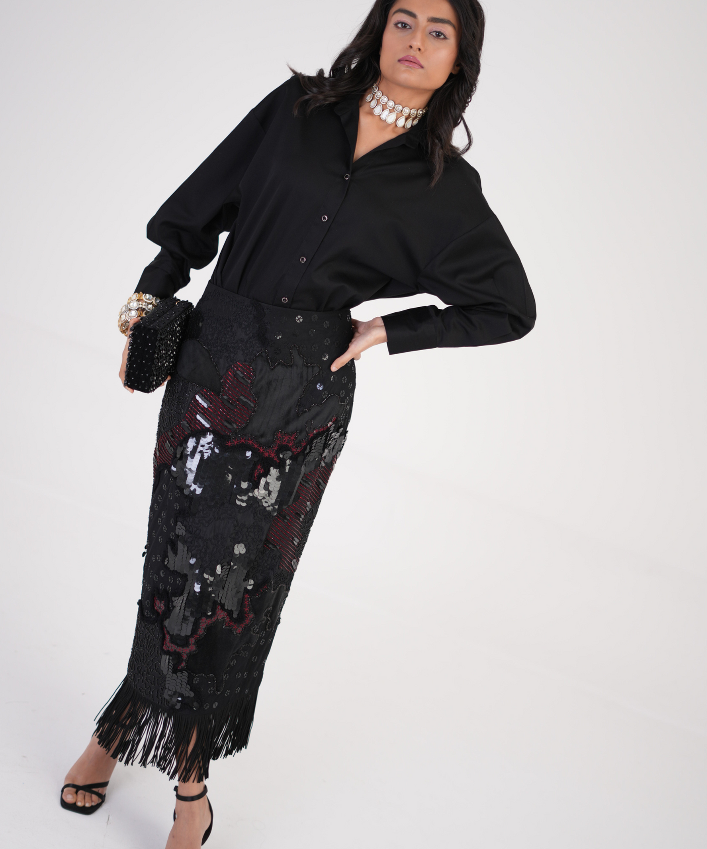 Artisan Threadwork Hand-Embroidered Silk Skirt