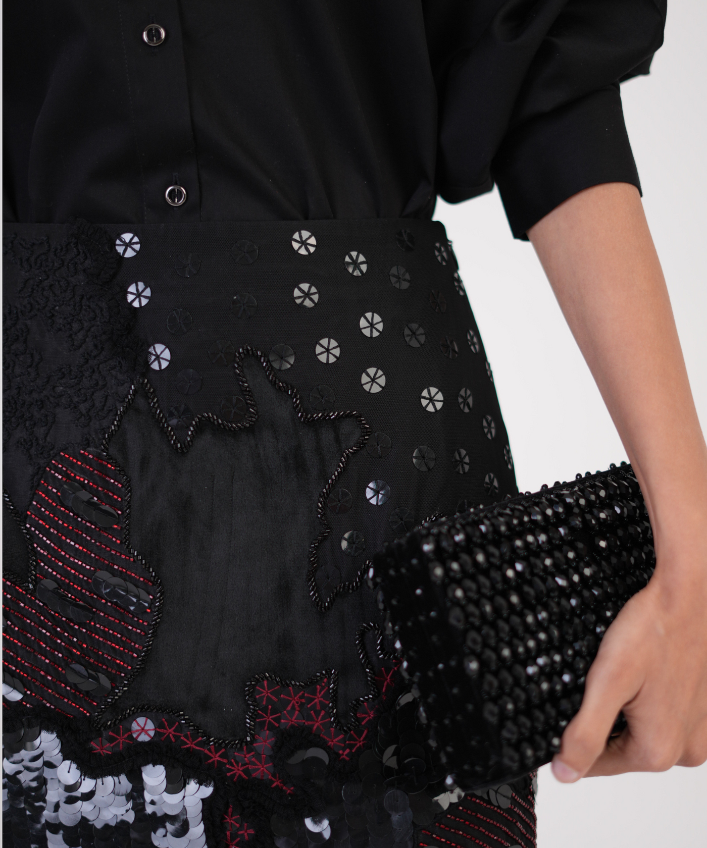 Artisan Threadwork Hand-Embroidered Silk Skirt