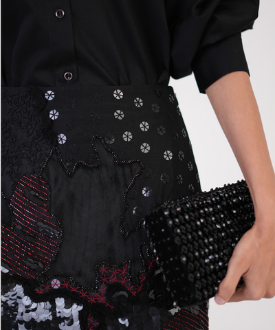 Artisan Threadwork Hand-Embroidered Silk Skirt