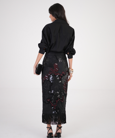 Artisan Threadwork Hand-Embroidered Silk Skirt