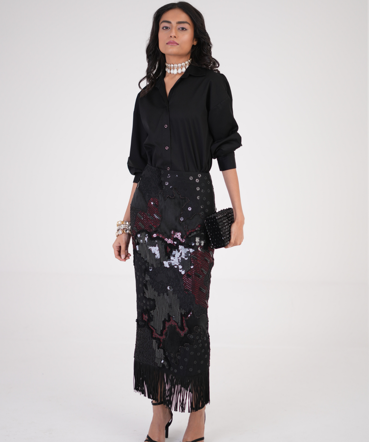 Artisan Threadwork Hand-Embroidered Silk Skirt
