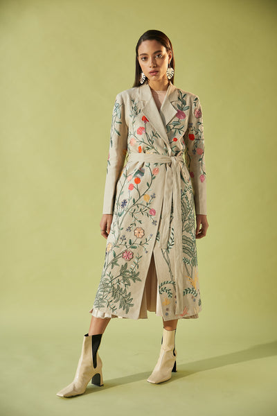 Retro Floral Trench, beautiful floral embroidery, exclusive long double breasted trench coat, BeTrue, Be True
